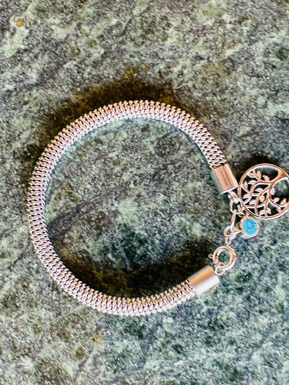 Silver Bangle with Tree of lief Charm